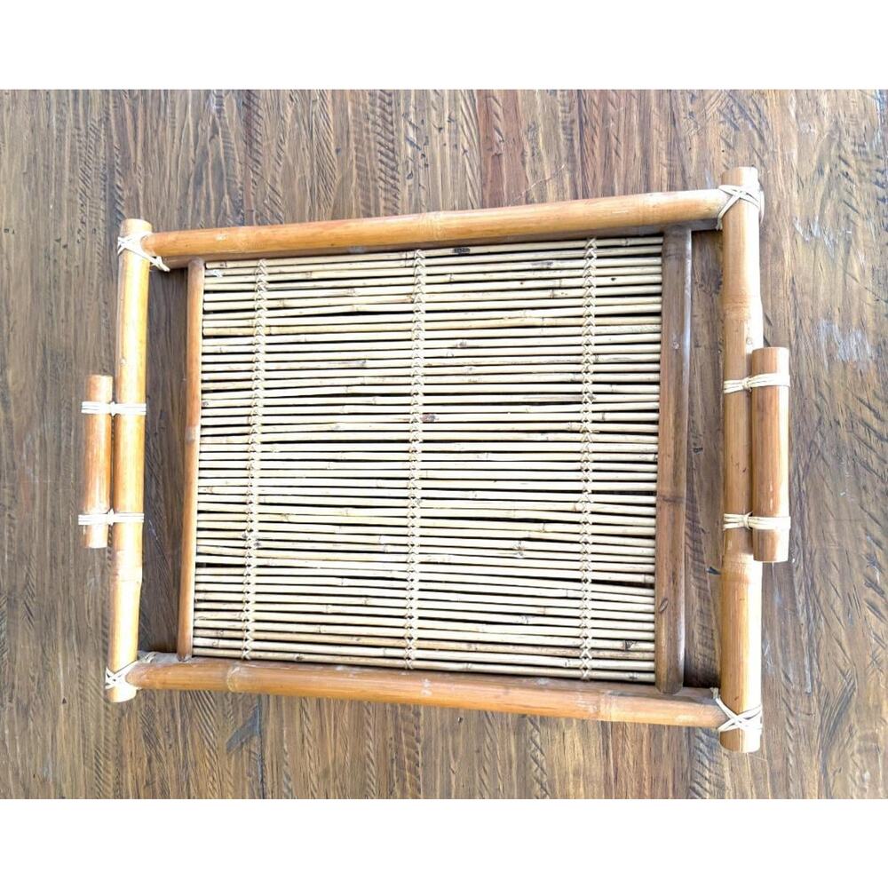 Large VTG Bamboo Tray / Mid Century Modern / 1970s /French Serving Tray / 21.5"
